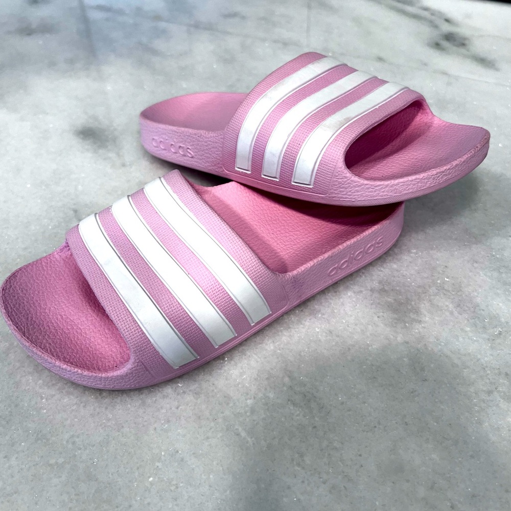 EUC Adidas girls slides, pink, size 12